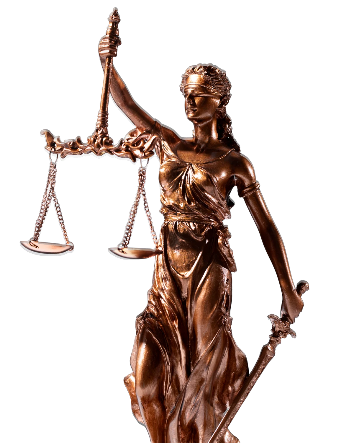 Bronze statue of Lady Justice holding the scales